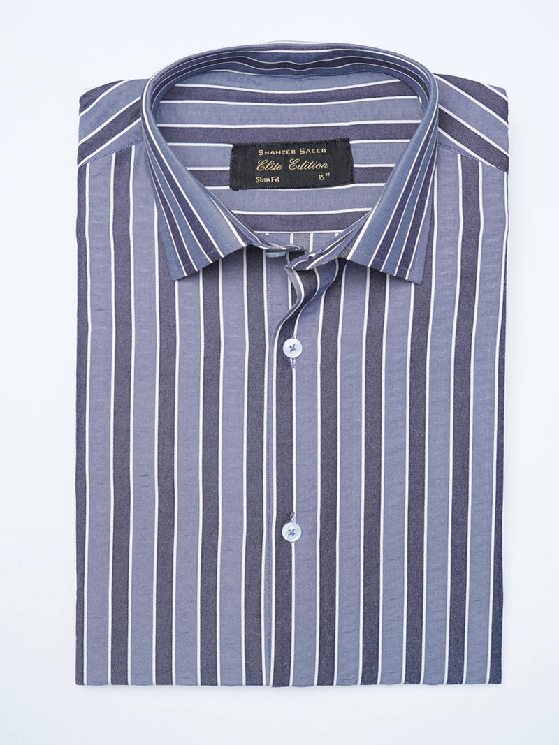 Grey Self Striped, Elite Edition, Cutaway Collar Men’s Formal Shirt (FS-2083)