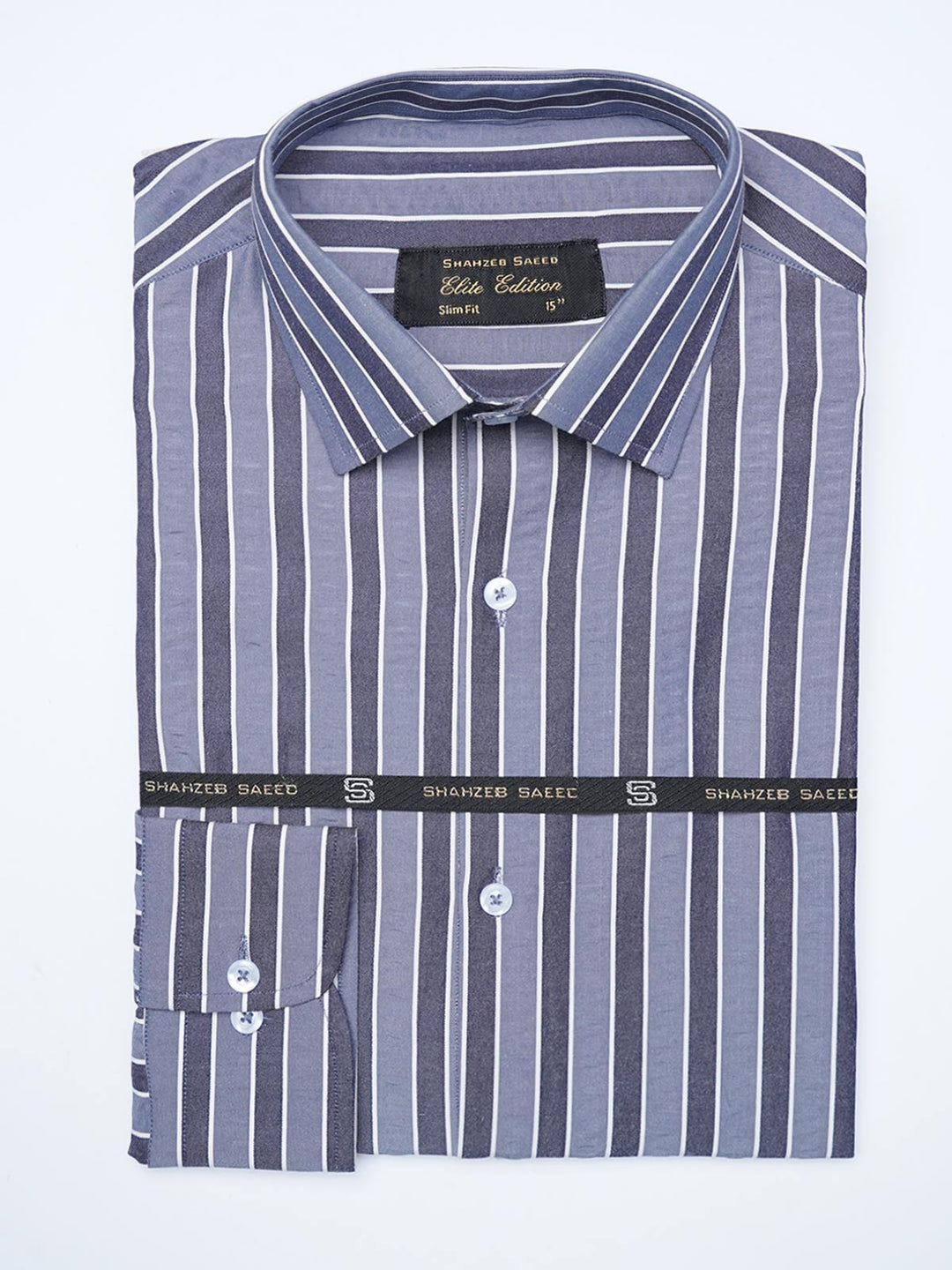 Grey Self Striped, Elite Edition, Cutaway Collar Men’s Formal Shirt (FS-2083)