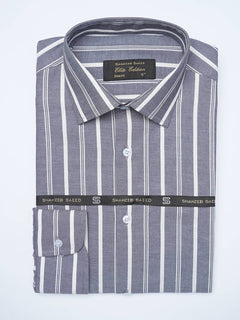 Grey & White Self Striped, Elite Edition, Cutaway Collar Men’s Formal Shirt (FS-2101)