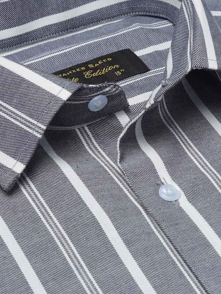 Grey & White Self Striped, Elite Edition, Cutaway Collar Men’s Formal Shirt (FS-2101)