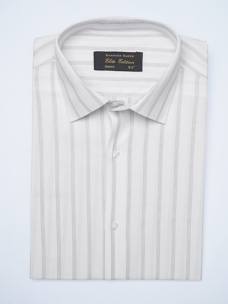 Grey Self Striped, Elite Edition, Cutaway Collar Men’s Formal Shirt (FS-2103)