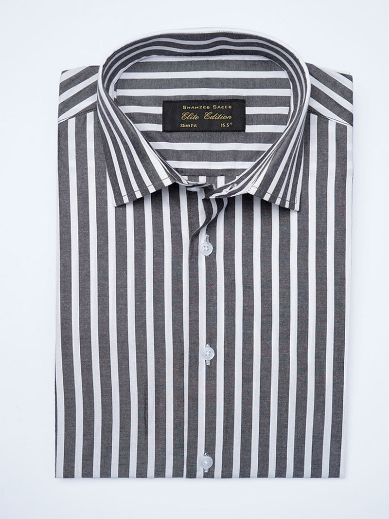 Black Self Striped, Elite Edition, Cutaway Collar Men’s Formal Shirt (FS-2104)