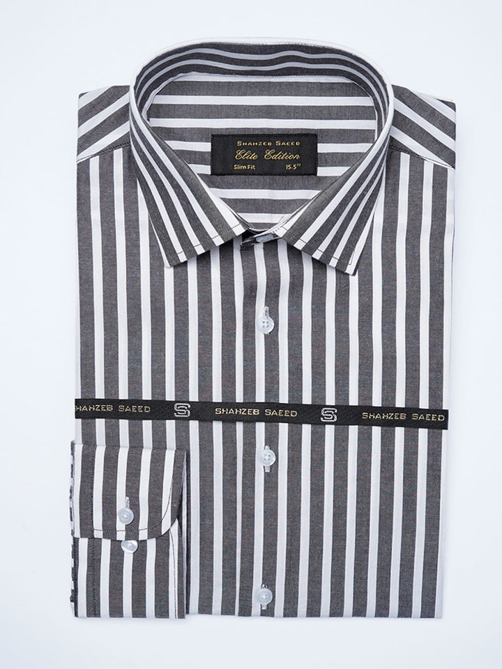 Black Self Striped, Elite Edition, Cutaway Collar Men’s Formal Shirt (FS-2104)