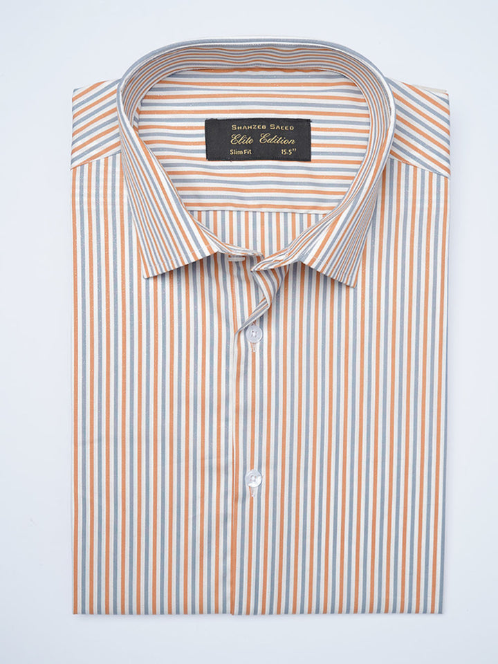 Orange & Grey Self Striped, Elite Edition, Cutaway Collar Men’s Formal Shirt (FS-2106)