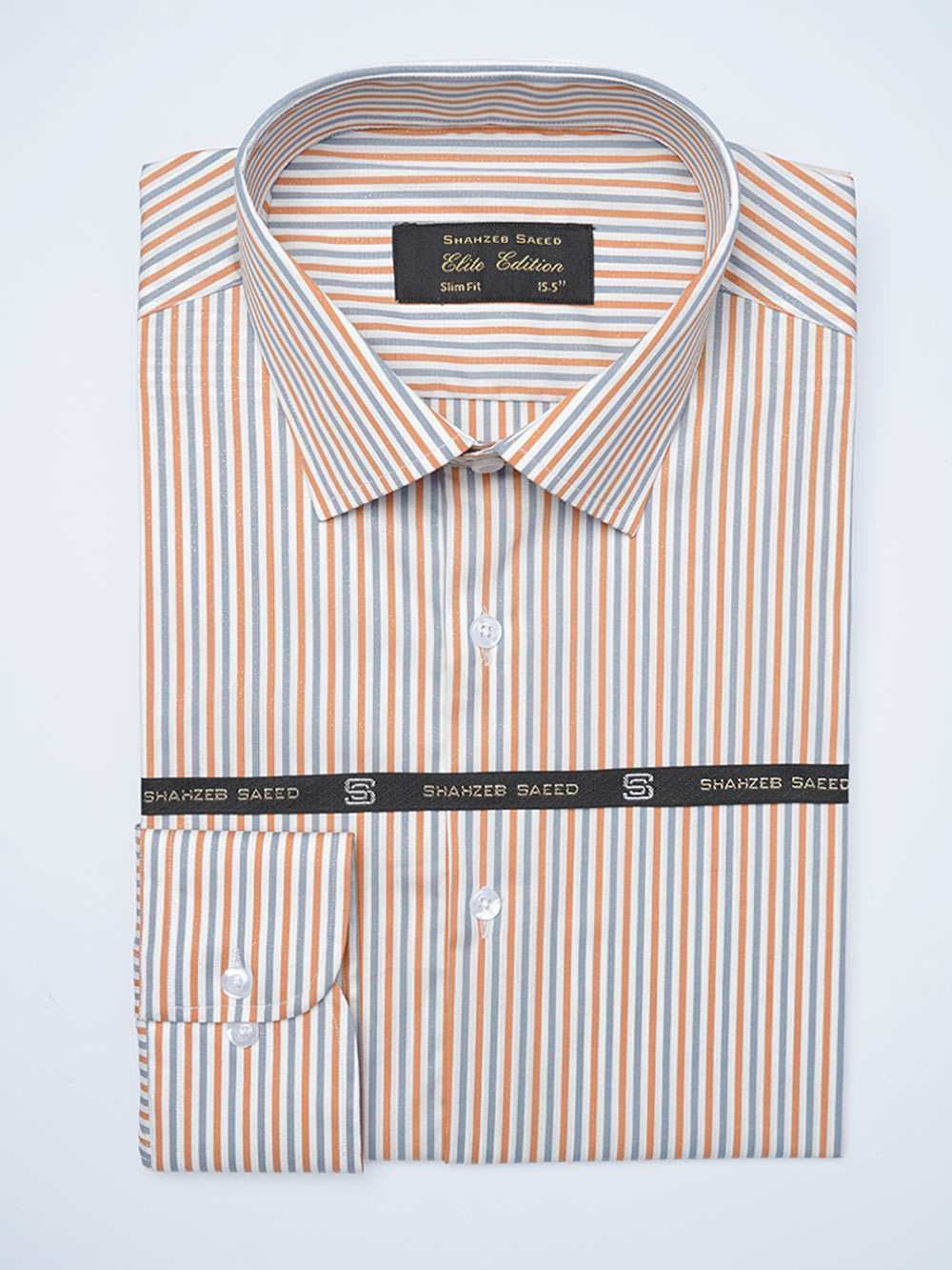 Orange & Grey Self Striped, Elite Edition, Cutaway Collar Men’s Formal Shirt (FS-2106)