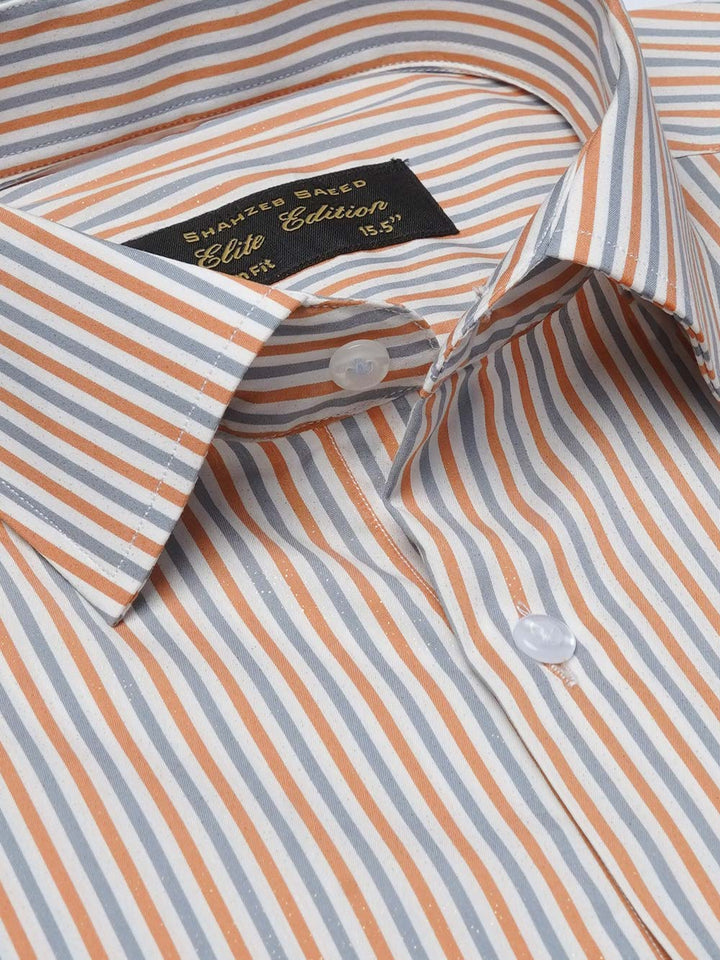 Orange & Grey Self Striped, Elite Edition, Cutaway Collar Men’s Formal Shirt (FS-2106)