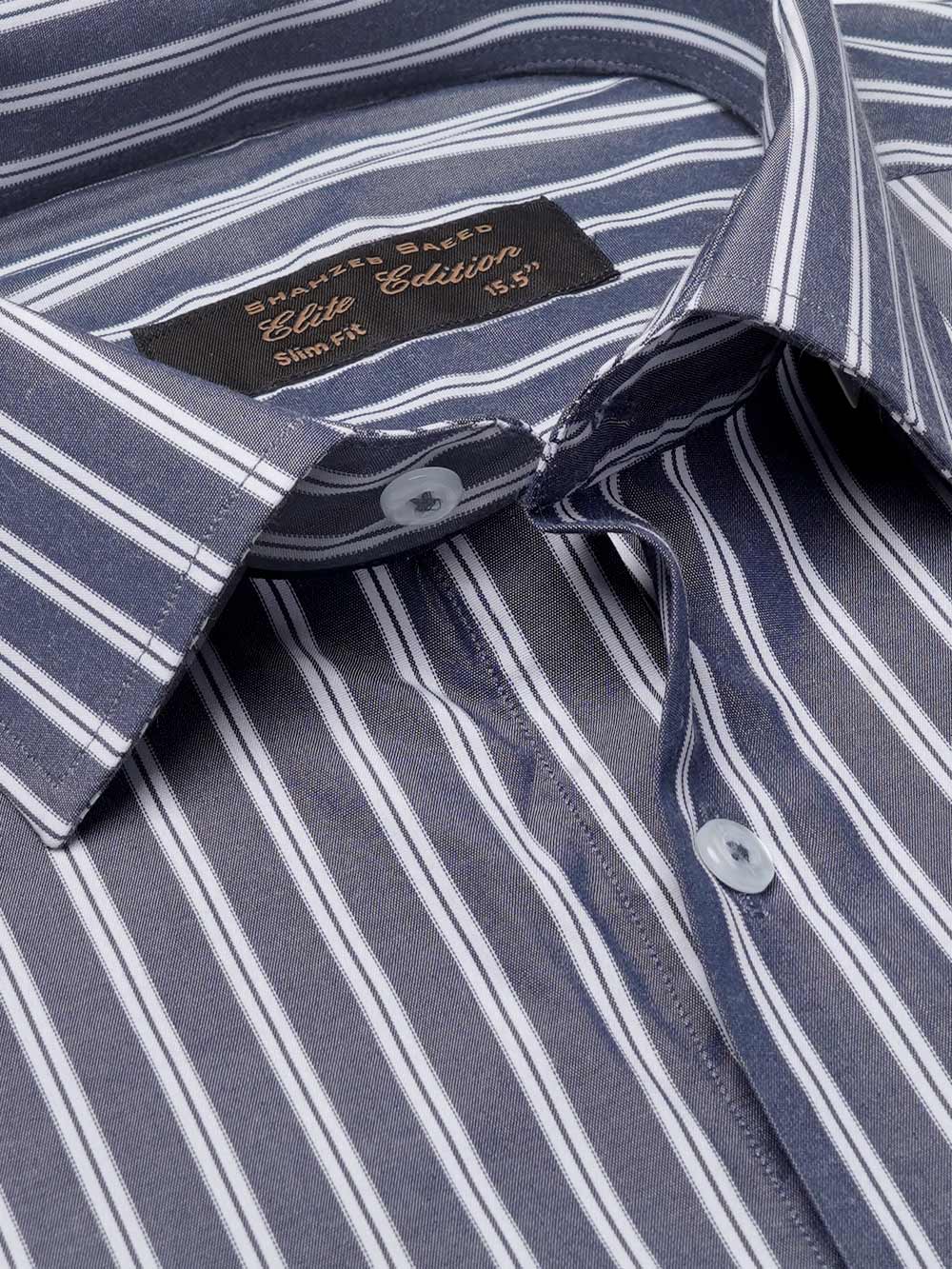 Blue Self Striped, Elite Edition, Cutaway Collar Men’s Formal Shirt (FS-2109)