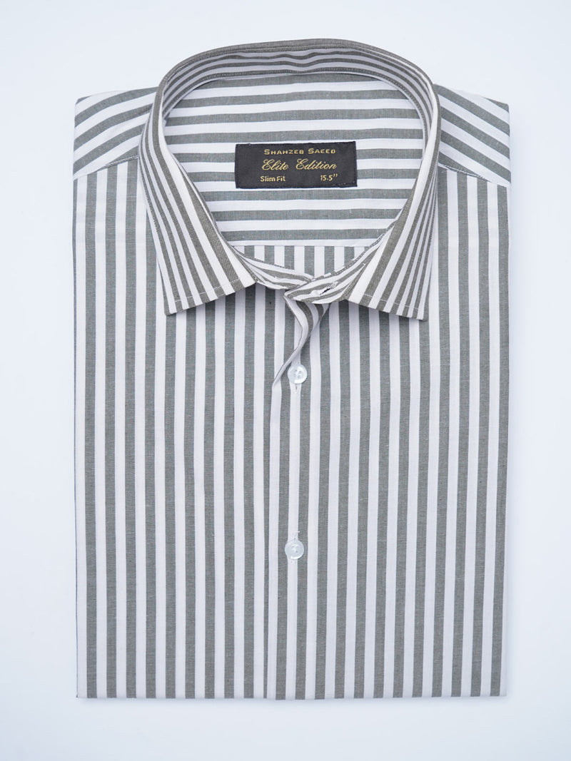 Green Self Striped, Elite Edition, Cutaway Collar Men’s Formal Shirt (FS-2114)