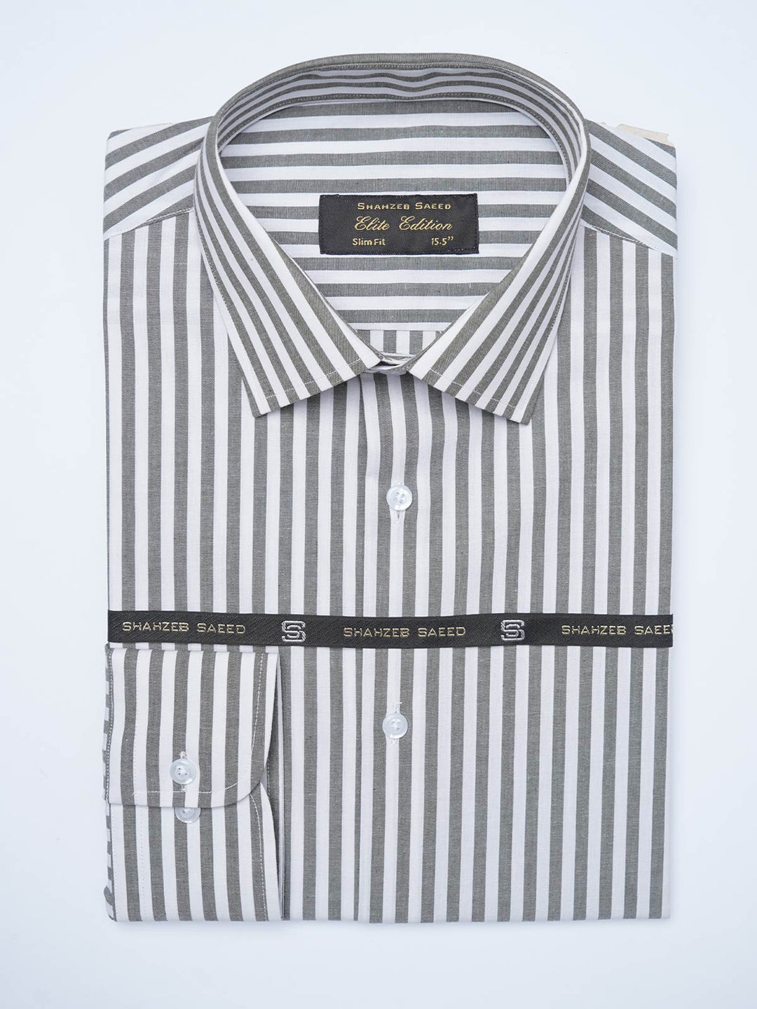 Green Self Striped, Elite Edition, Cutaway Collar Men’s Formal Shirt (FS-2114)