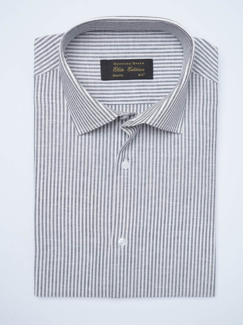 Black & White Self Striped, Elite Edition, Cutaway Collar Men’s Formal Shirt (FS-2116)