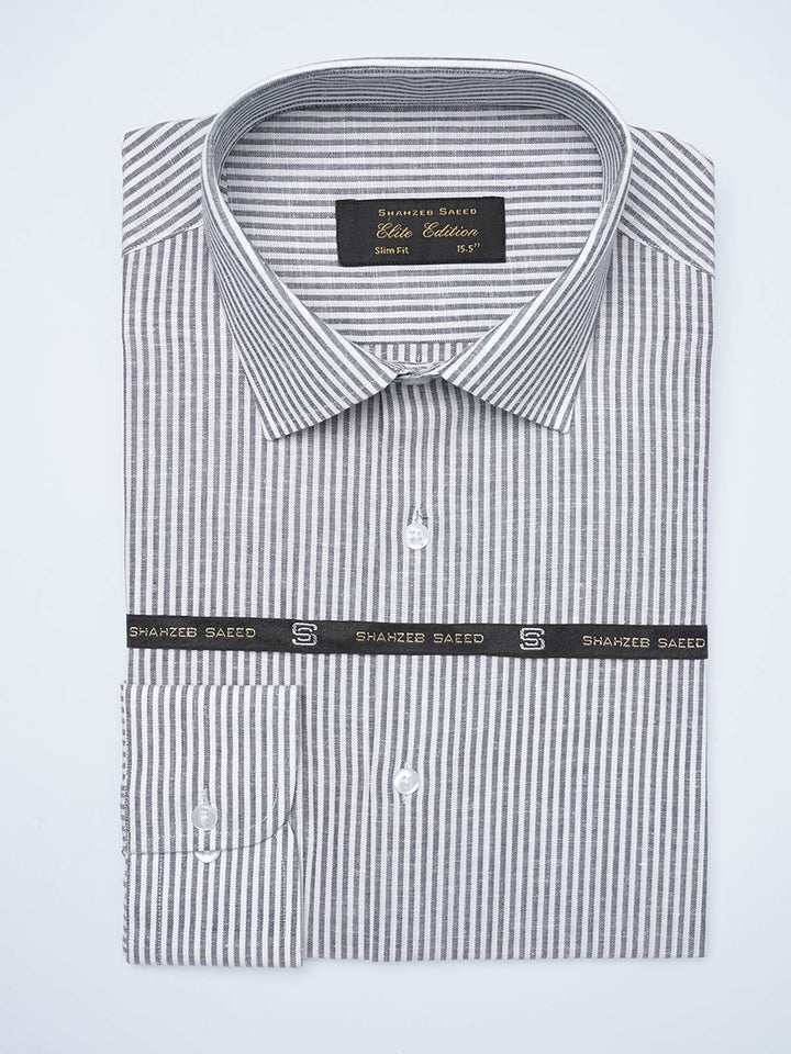 Black & White Self Striped, Elite Edition, Cutaway Collar Men’s Formal Shirt (FS-2116)