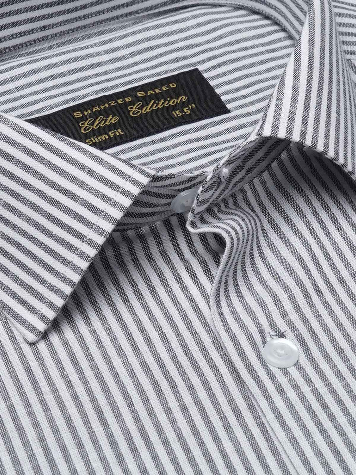 Black & White Self Striped, Elite Edition, Cutaway Collar Men’s Formal Shirt (FS-2116)