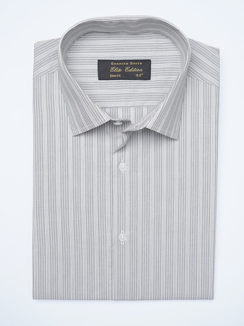 Grey Self Striped, Elite Edition, Cutaway Collar Men’s Formal Shirt (FS-2122)