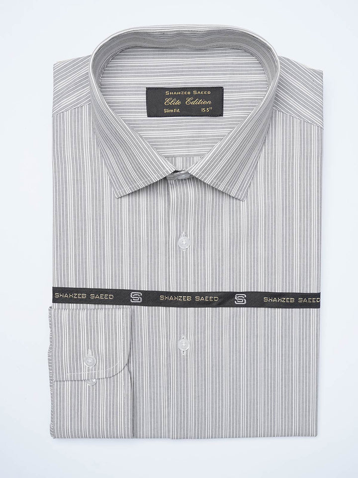 Grey Self Striped, Elite Edition, Cutaway Collar Men’s Formal Shirt (FS-2122)