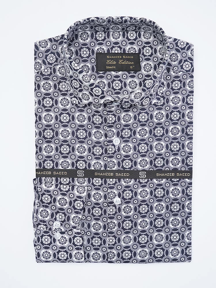 Black & White Printed, Elite Edition, Cutaway Collar Men’s Formal Shirt (FS-2126)