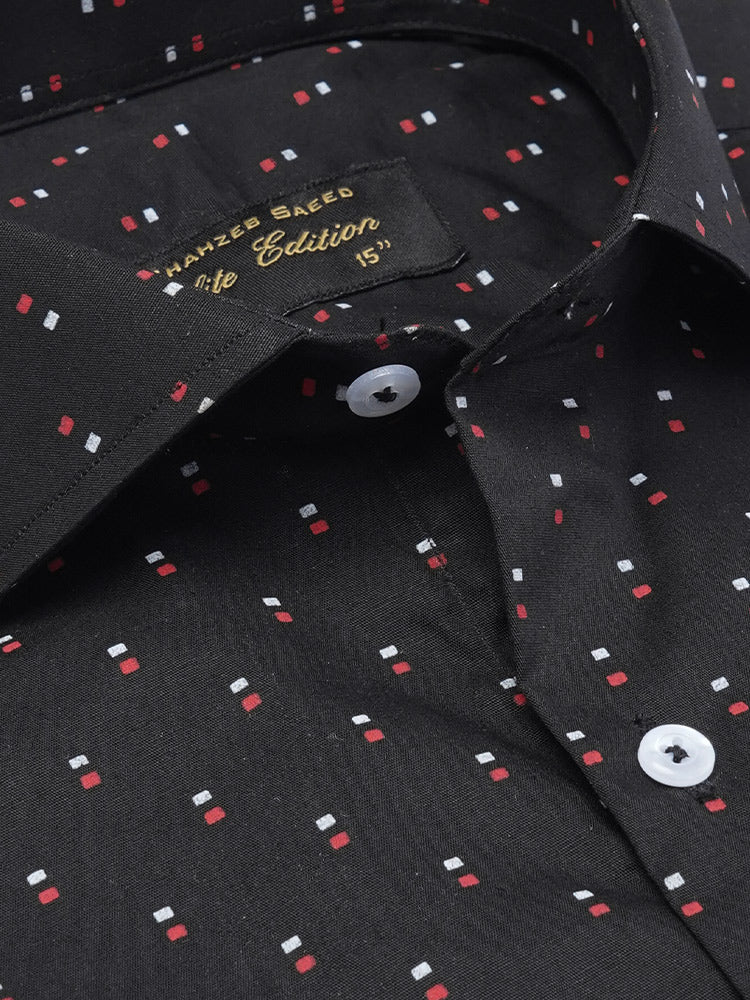 Black & Red Printed, Elite Edition, Cutaway Collar Men’s Formal Shirt (FS-2128)