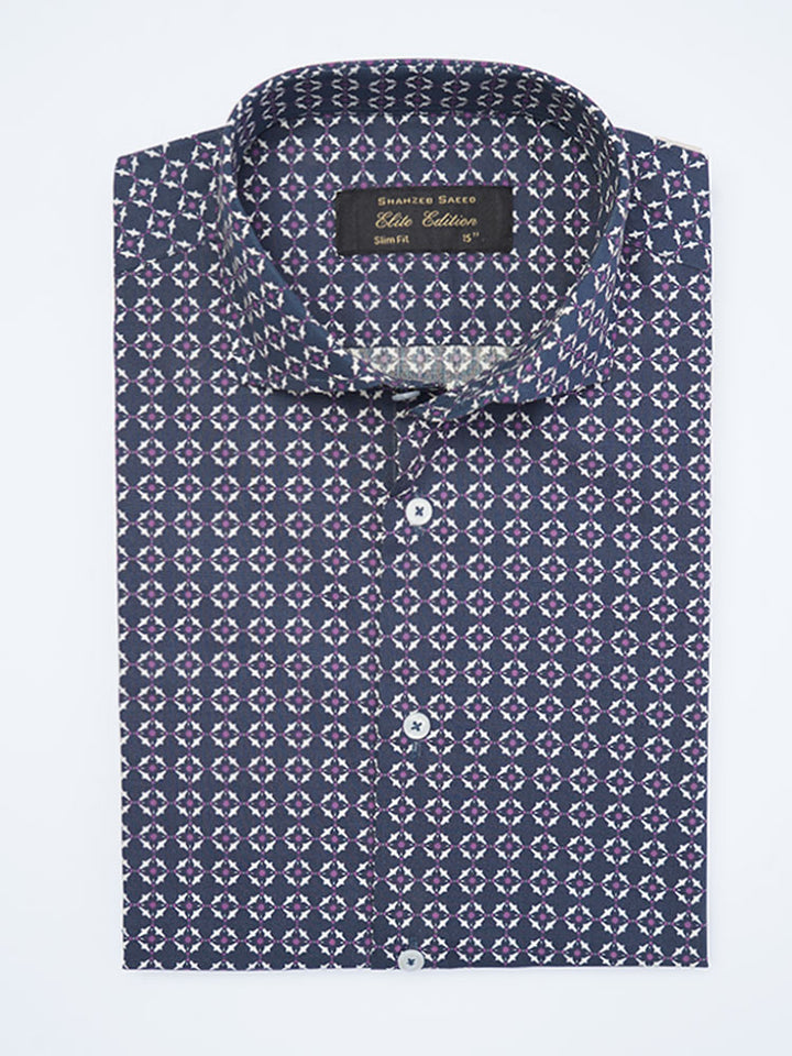 Navy Blue Printed, Elite Edition, Cutaway Collar Men’s Formal Shirt (FS-2132)