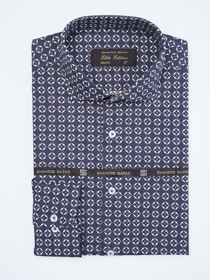 Navy Blue Printed, Elite Edition, Cutaway Collar Men’s Formal Shirt (FS-2132)