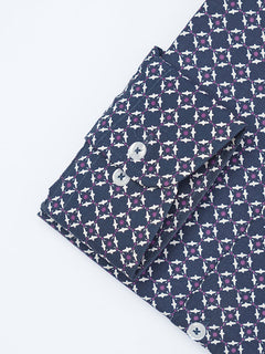 Navy Blue Printed, Elite Edition, Cutaway Collar Men’s Formal Shirt (FS-2132)