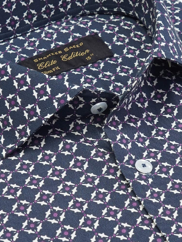 Navy Blue Printed, Elite Edition, Cutaway Collar Men’s Formal Shirt (FS-2132)