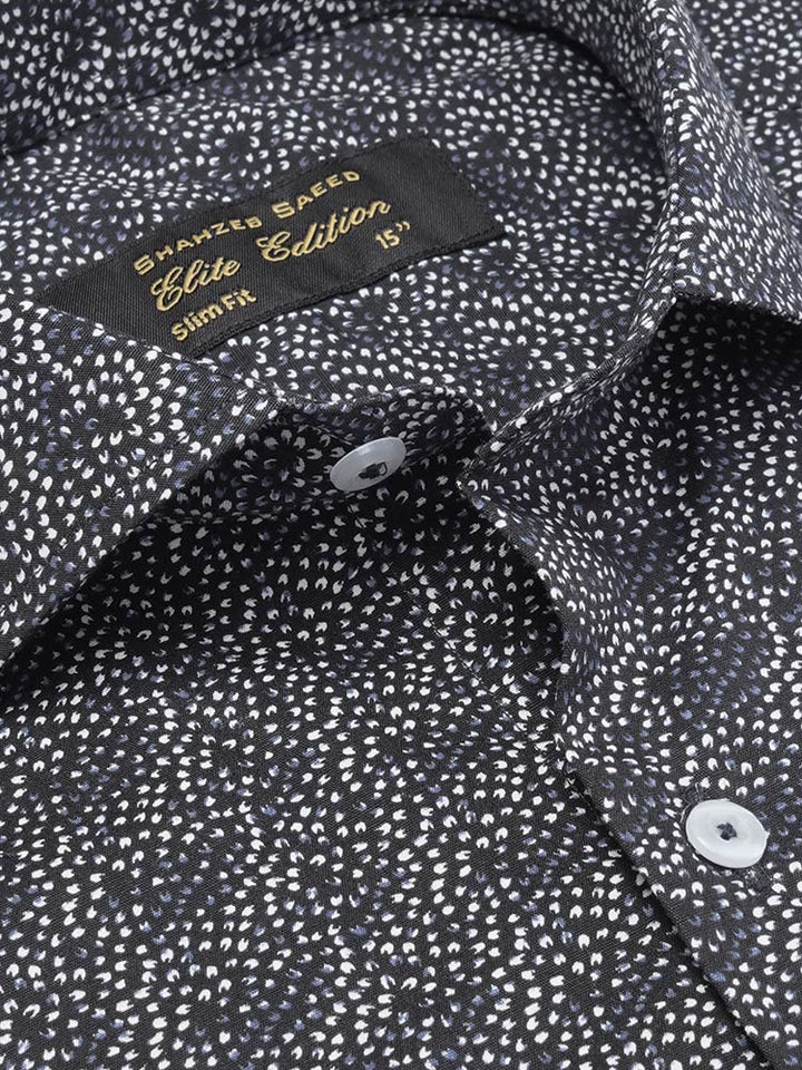 Black & Blue Printed, Elite Edition, Cutaway Collar Men’s Formal Shirt (FS-2134)