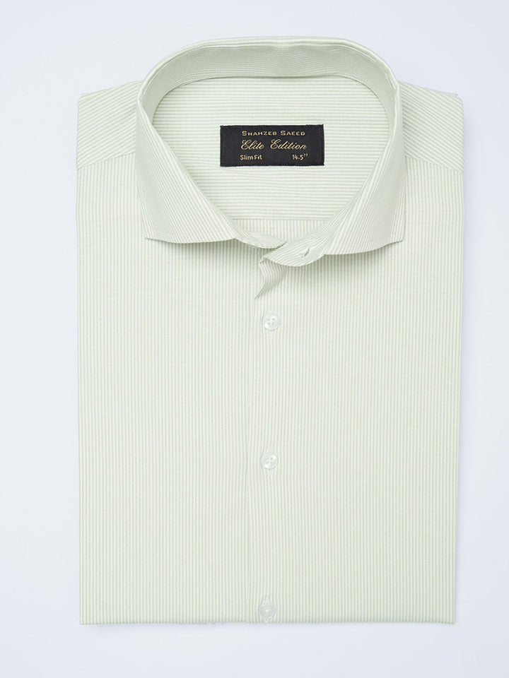 Green & White Self Striped, Elite Edition, Cutaway Collar Men’s Formal Shirt (FS-2139)