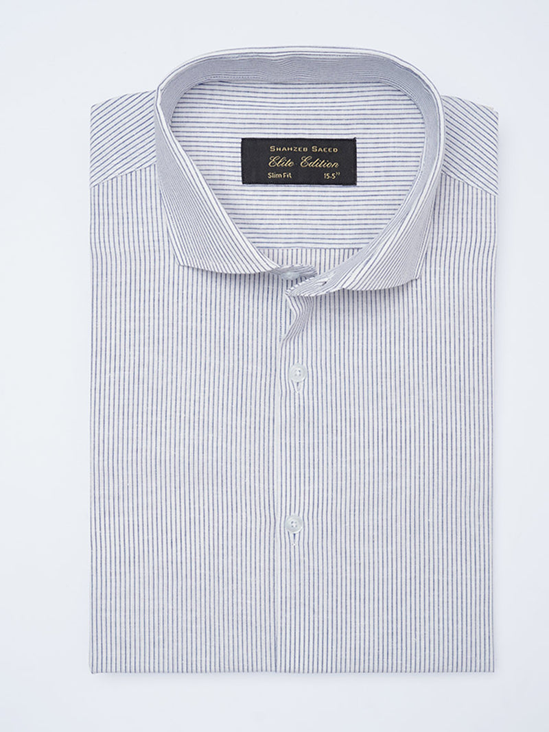 White & Blue Self Striped, Elite Edition, Cutaway Collar Men’s Formal Shirt (FS-2151)