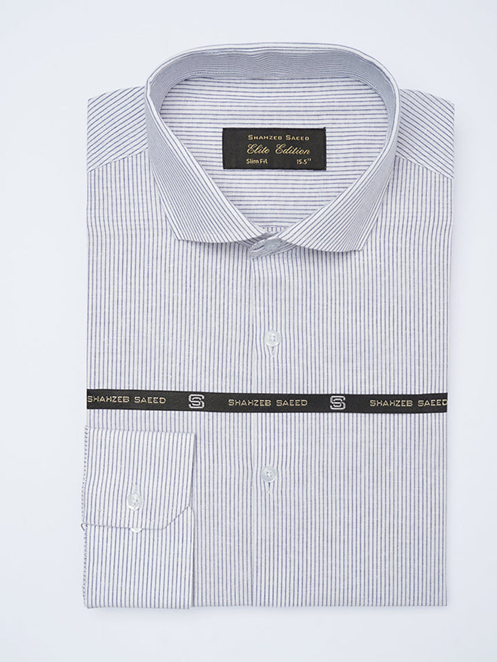 White & Blue Self Striped, Elite Edition, Cutaway Collar Men’s Formal Shirt (FS-2151)