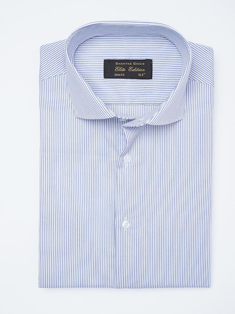 Blue & White Self Striped, Elite Edition, Cutaway Collar Men’s Formal Shirt (FS-2156)