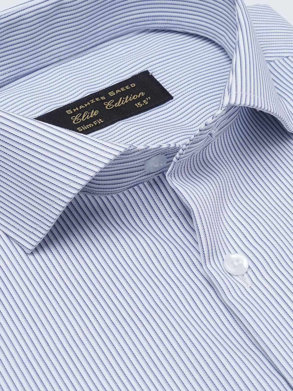 Blue & White Self Striped, Elite Edition, Cutaway Collar Men’s Formal Shirt (FS-2156)