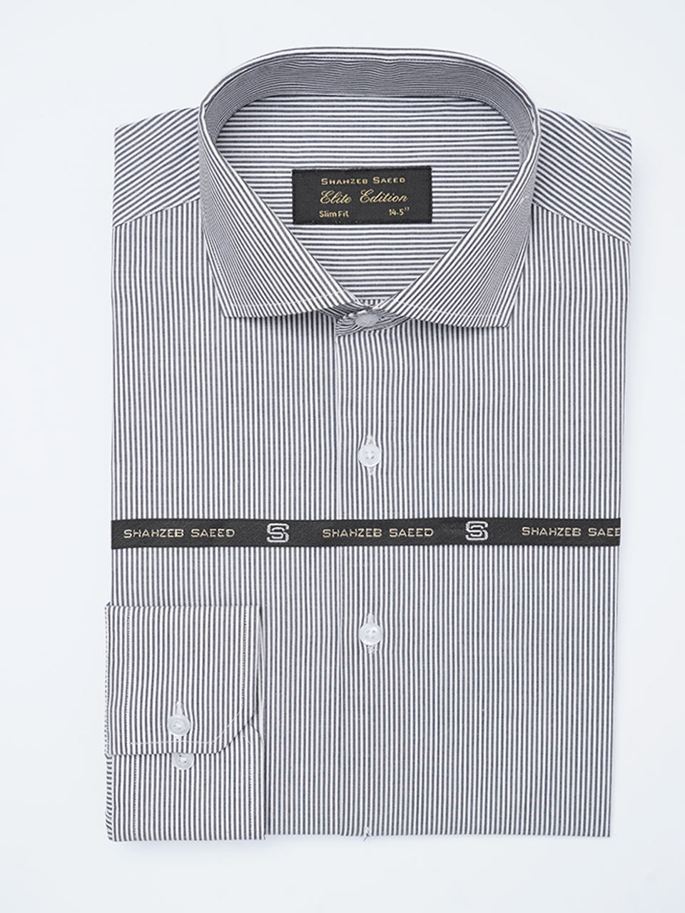 Black & White Self Striped, Elite Edition, Cutaway Collar Men’s Formal Shirt (FS-2157)