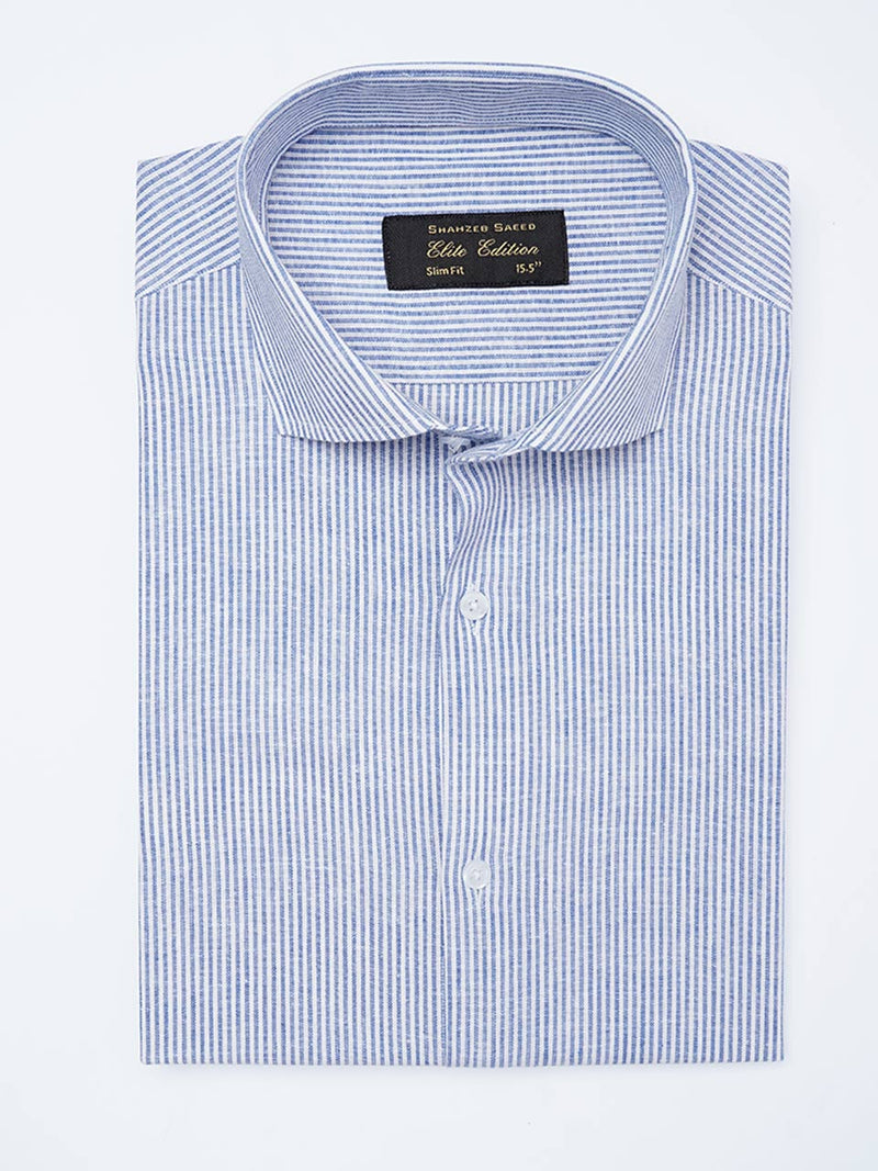 Blue & White Self Striped, Elite Edition, Cutaway Collar Men’s Formal Shirt (FS-2160)