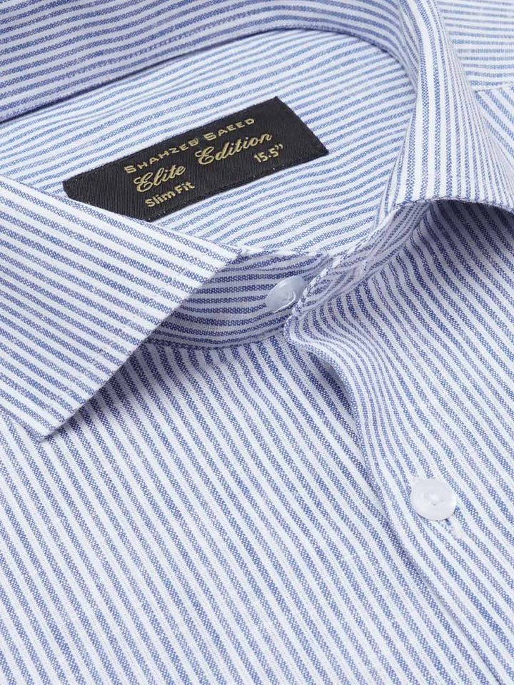 Blue & White Self Striped, Elite Edition, Cutaway Collar Men’s Formal Shirt (FS-2160)