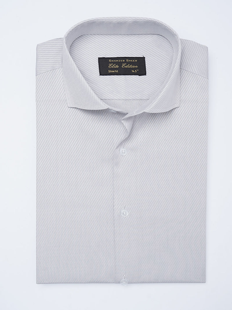 Grey Self Striped, Elite Edition, Cutaway Collar Men’s Formal Shirt (FS-2161)