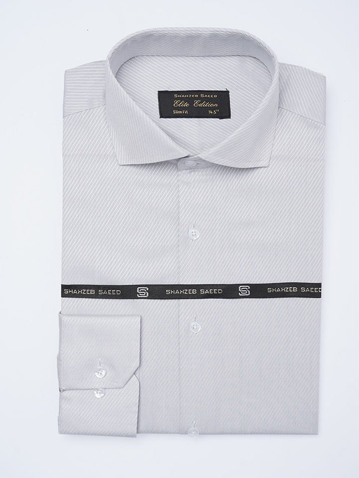 Grey Self Striped, Elite Edition, Cutaway Collar Men’s Formal Shirt (FS-2161)