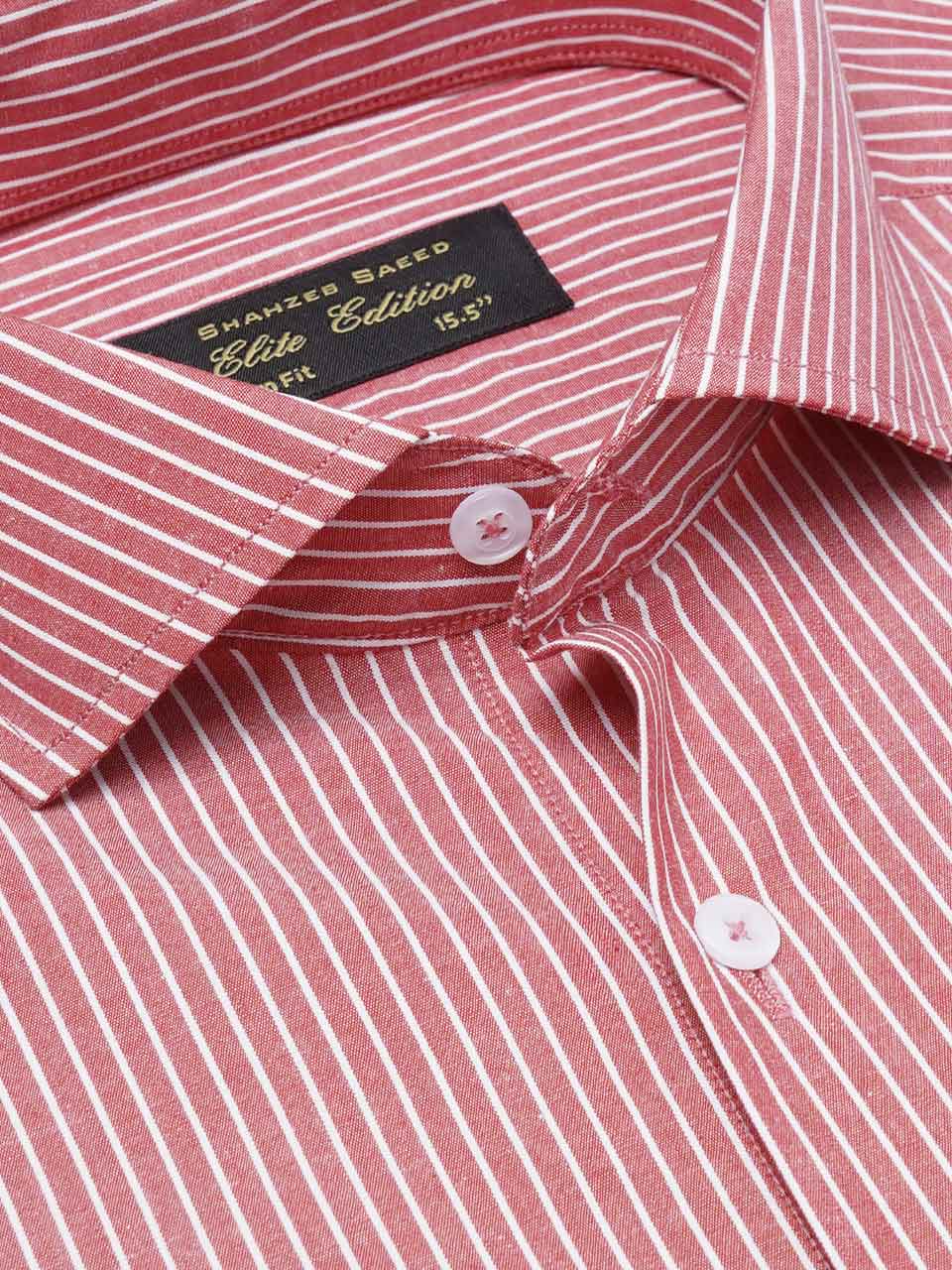 White & Red Self Striped, Elite Edition, Cutaway Collar Men’s Formal Shirt (FS-2162)