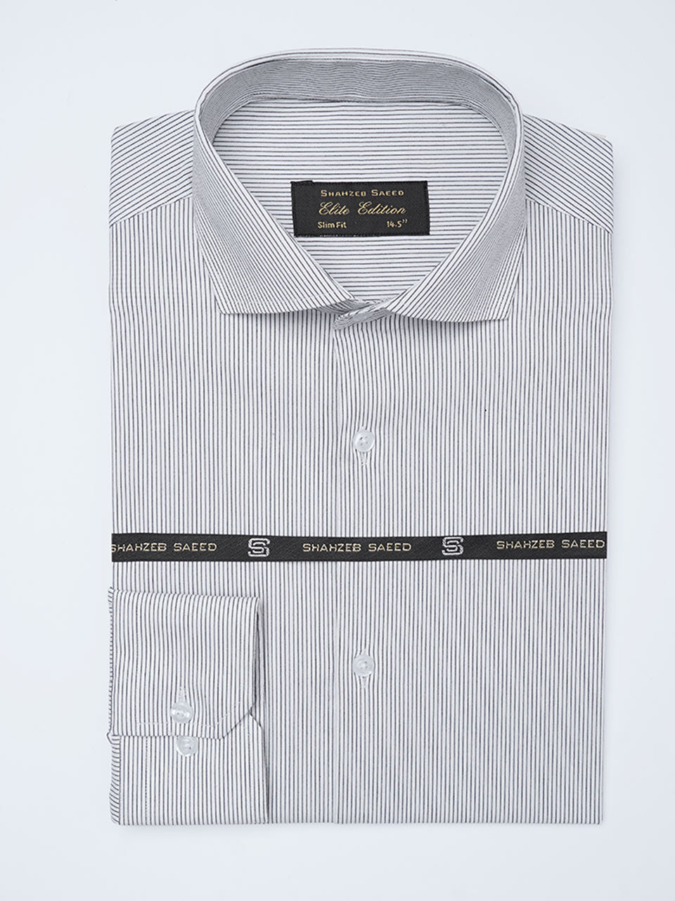 Black & White Self Striped, Elite Edition, Cutaway Collar Men’s Formal Shirt (FS-2164)