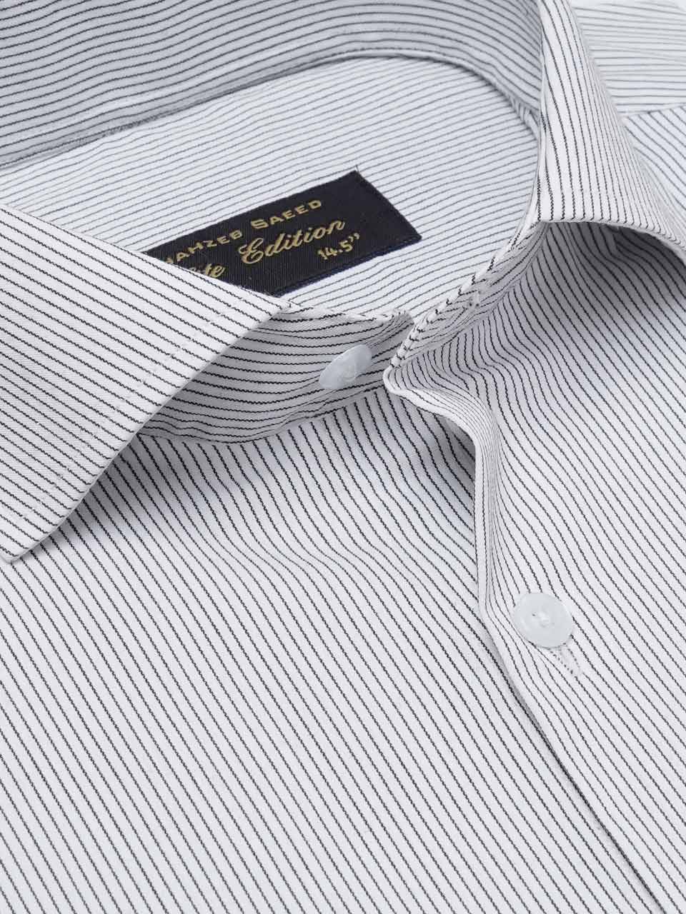 Black & White Self Striped, Elite Edition, Cutaway Collar Men’s Formal Shirt (FS-2164)