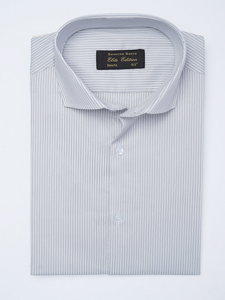 Grey Self Striped, Elite Edition, Cutaway Collar Men’s Formal Shirt (FS-2166)