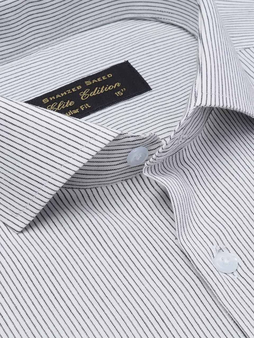 Black & White Self Striped, Elite Edition, Cutaway Collar Men’s Formal Shirt (FS-2167)