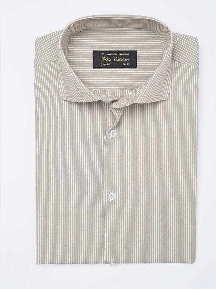 Brown & White Self Striped, Elite Edition, Cutaway Collar Men’s Formal Shirt (FS-2170)