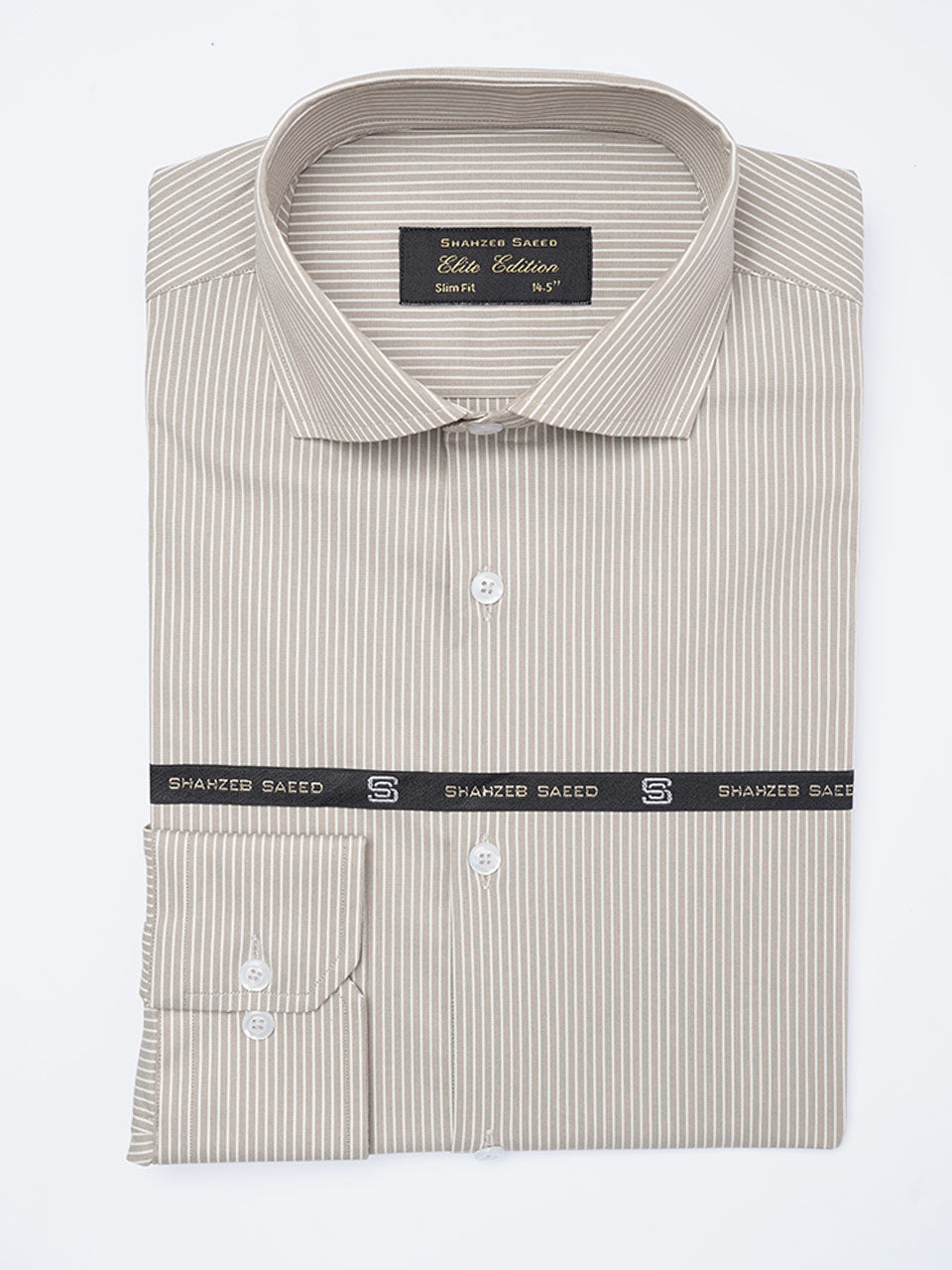 Brown & White Self Striped, Elite Edition, Cutaway Collar Men’s Formal Shirt (FS-2170)