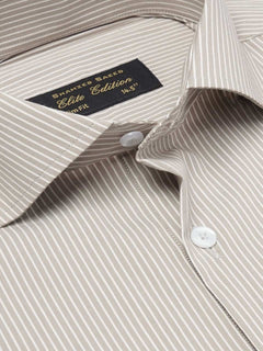 Brown & White Self Striped, Elite Edition, Cutaway Collar Men’s Formal Shirt (FS-2170)