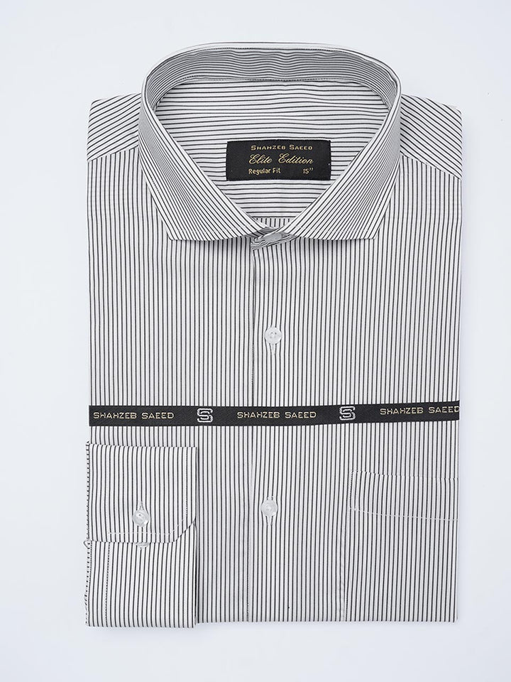 Black & White Self Striped, Elite Edition, Cutaway Collar Men’s Formal Shirt (FS-2171)