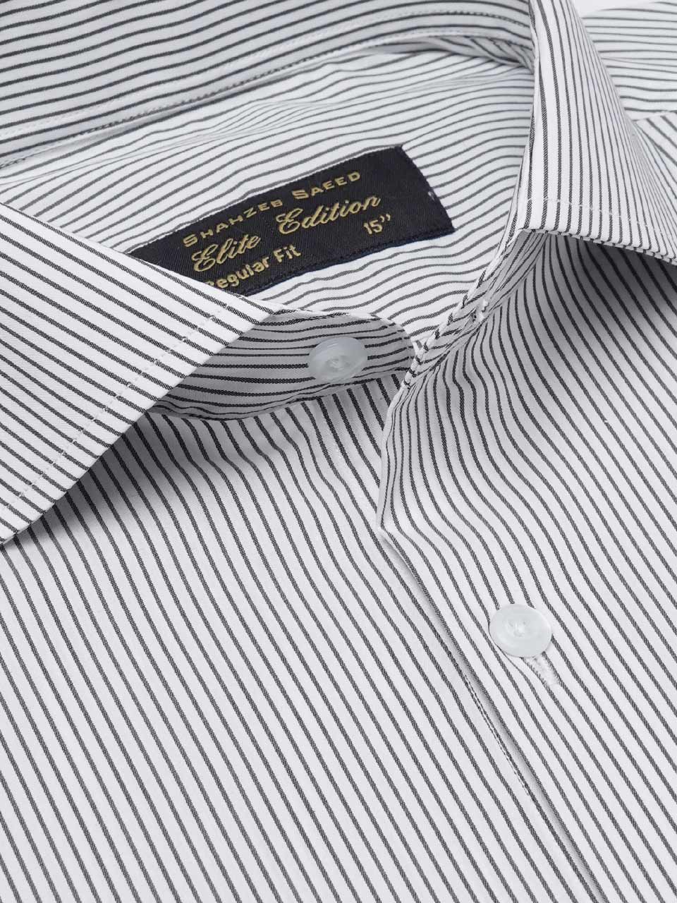 Black & White Self Striped, Elite Edition, Cutaway Collar Men’s Formal Shirt (FS-2171)