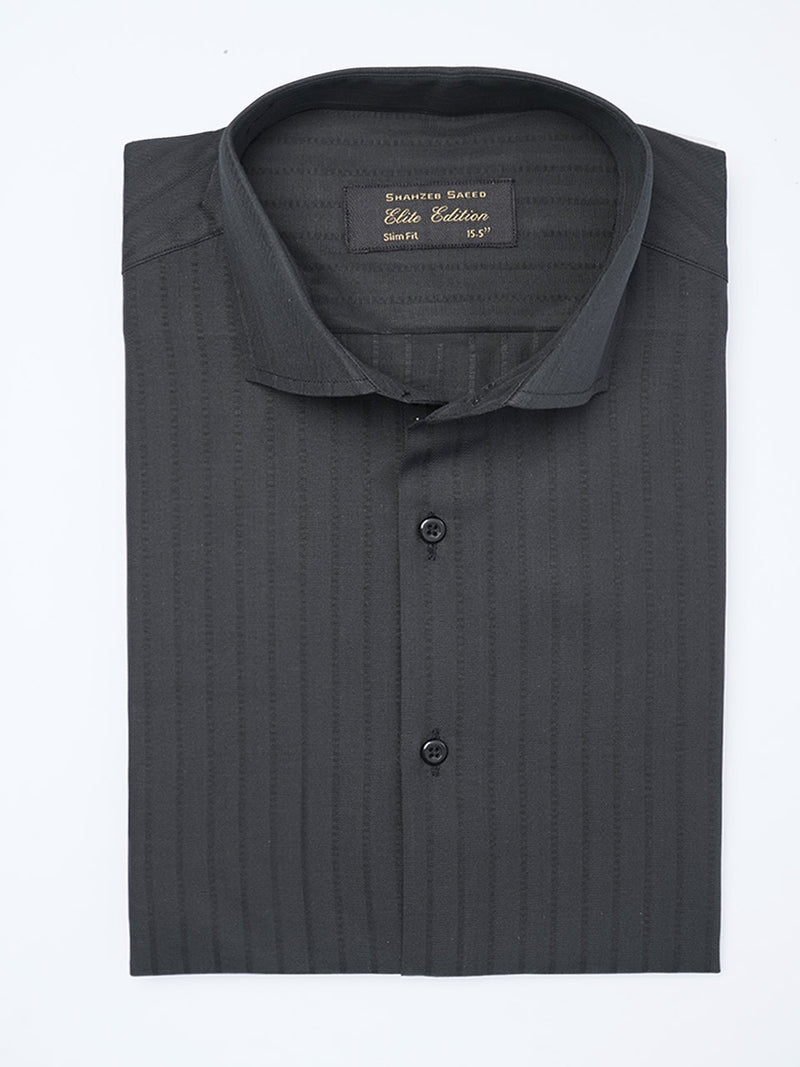 Black Self Striped, Elite Edition, Cutaway Collar Men’s Formal Shirt (FS-2172)