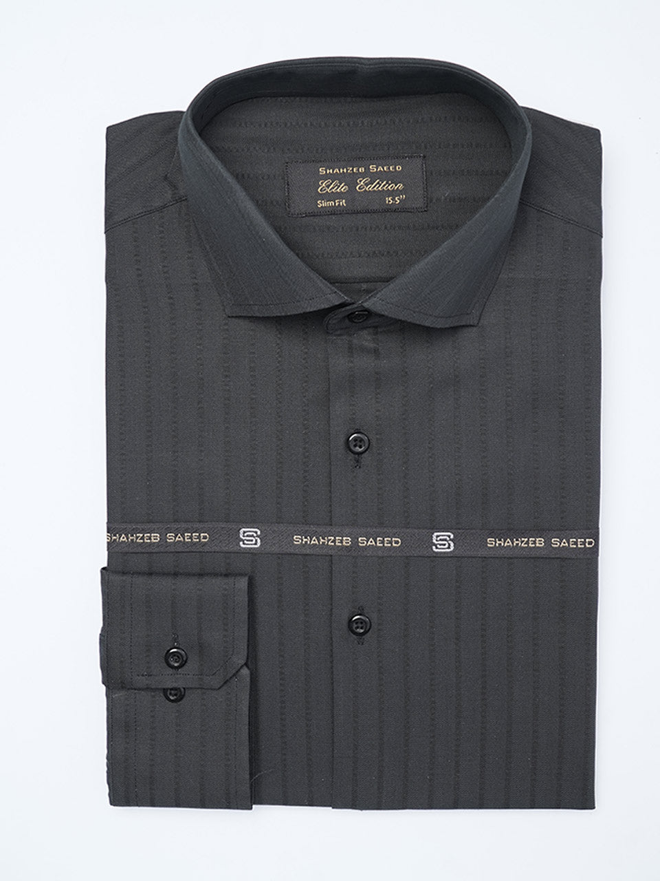 Black Self Striped, Elite Edition, Cutaway Collar Men’s Formal Shirt (FS-2172)