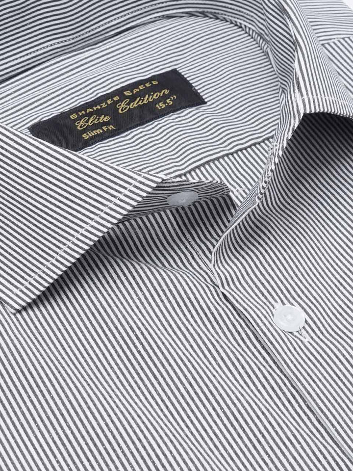 Black & White Self Striped, Elite Edition, Cutaway Collar Men’s Formal Shirt (FS-2173)