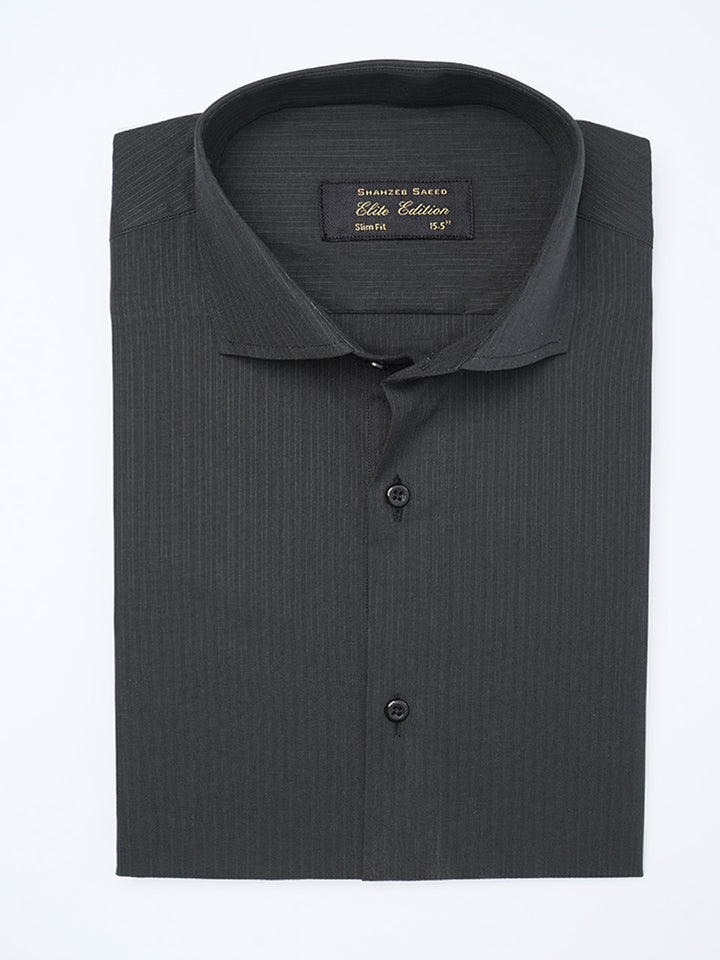 Black Self Striped, Elite Edition, Cutaway Collar Men’s Formal Shirt (FS-2177)