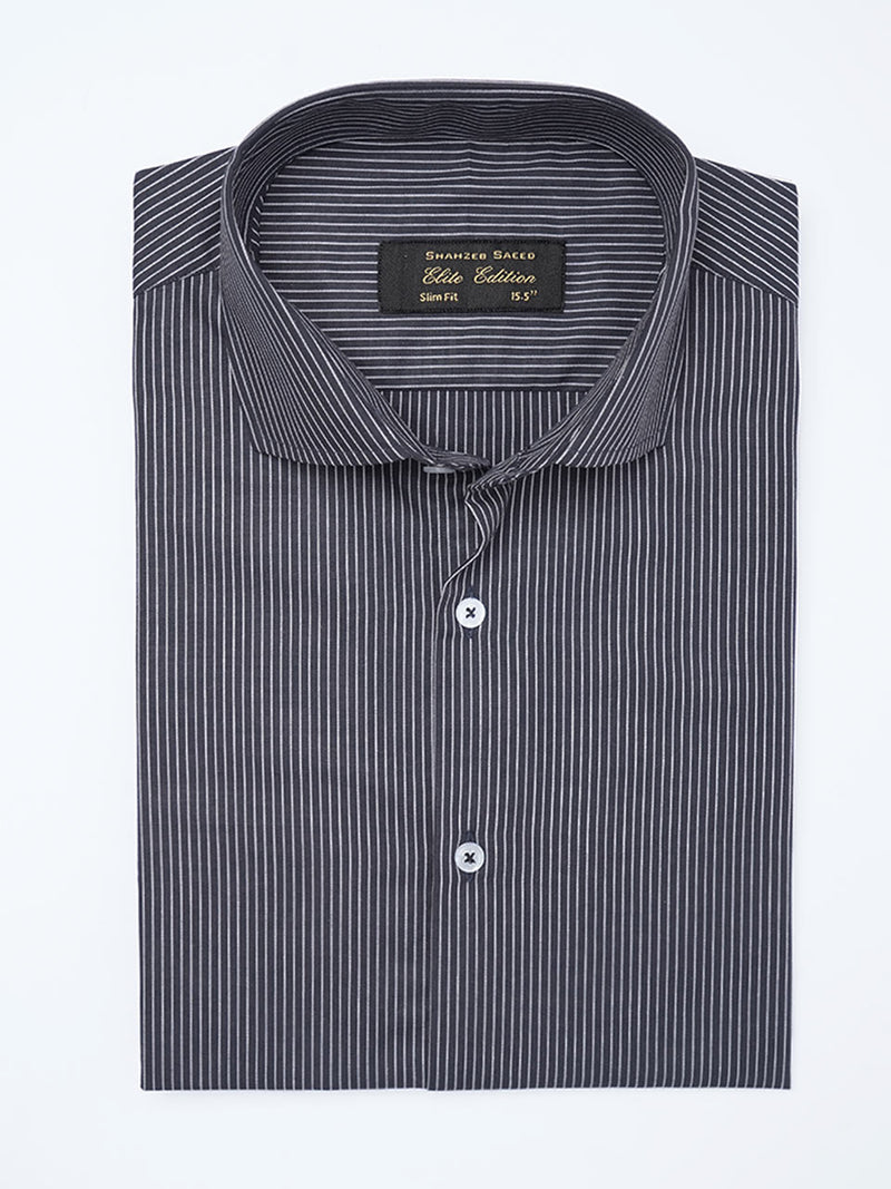 Black Self Striped, Elite Edition, Cutaway Collar Men’s Formal Shirt (FS-2179)